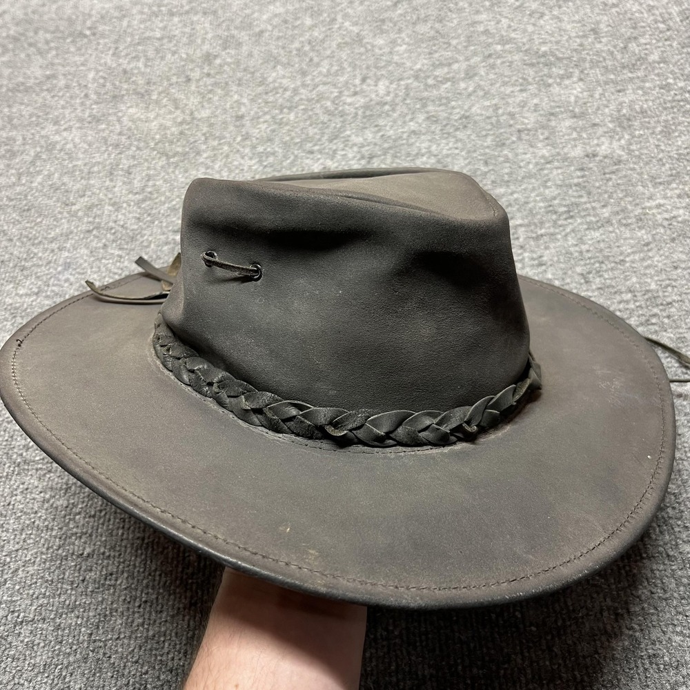 Jacaru Cowboy Hat Mens XL Black Leather Wide Brim Outback Australia